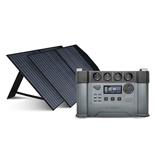 ALLPOWERS Tragbares Powerstation 1500Wh 2400W AKKU MPPT Solargenerator 30A Wohnmobilstecker mit 2x 100W Faltbares Solarpanel