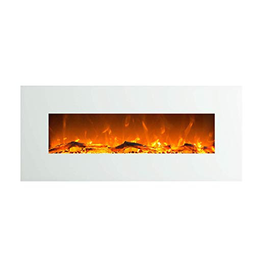GLOW FIRE Elektrokamin mit Heizung und Kaminfeuer (126 cm) - elektrischer Kamin mit LED-Licht, zuschaltbarem Heizlüfter & Fernbedienung - zum Aufhängen an der Wand - weiß, max. 1500 W